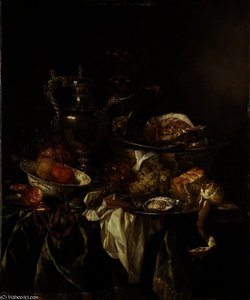 Still Life With A Silver Wine-jar And A Reflected Portrait Of The Artist — Abraham Hendricksz. Van Beyeren