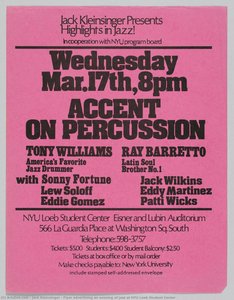 Flyer Advertising An Evening Of Jazz At Nyu Loeb Student Center — Jack Kleinsinger