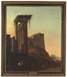 Riders By Italianate Ruins With A Seaport Beyond — Thomas Wyck