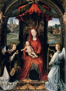 Thronende Madonna Mit Kind Und Zwei Engeln — Hans Memling
