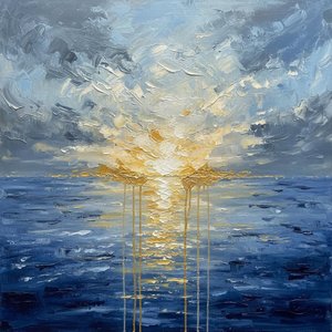 Celestial Gold Cascading Through The Turbulent Impasto Waves Of A Midnight Sea — Christian Noiret