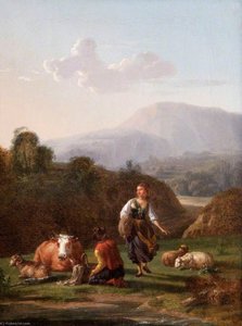 The River Bank Landscape With Figures And Cattle — Karel Dujardin