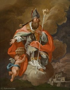 St. Rupertus And An Angel Hovering With The Salt Pot, His Attribute, Over Salzburg — Paul Troger