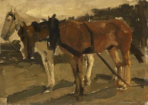A Brown And A White Horse In Scheveningen, George Hendrik Breitner, C. 1880 - C. 1923 — George Hendrik Breitner