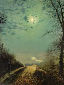 A Wet Road By Moonlight, Wharfedale — John Atkinson Grimshaw