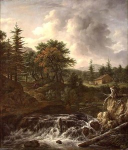 Norwegian Vill Skogegn Mountainous Landscape With Waterfall — Johan Christian Claussen Dahl