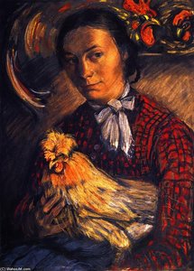 Mujer Campesina Sentada Con Un Pollo En El Regazo — Franz Marc