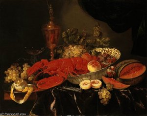 A Lobster With Grapes And A Peach In A Wan-li 'kraak' Porselein Bowl — Abraham Hendricksz. Van Beyeren