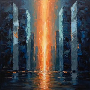 Luminous Monoliths: A Singular Vision Of Radiant Gold Amidst Midnight Shadows — Christian Noiret
