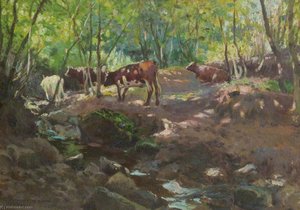 Cattle By A Stream — Samuel John Lamorna Birch