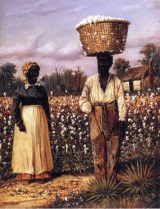 Negro Man And Woman In Cotton Field With Cotton Baskets 1 — William Aiken Walker