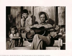Man Playing Guitar On Porch, Natchitoches, Louisiana — Marion Post Wolcott