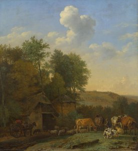 Landscape With Cows, Sheep And Horses By A Barn — Paulus Pietersz Potter