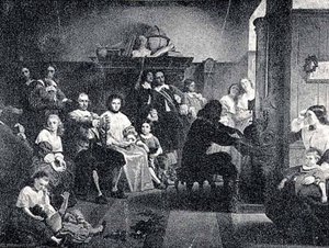 Evening Party At Milton's, Consisting Of Oliver Cromwell And Family, Algernon Sydney, Thurlow, Ireton, C., (painting) — Emanuel Gottlieb Leutze