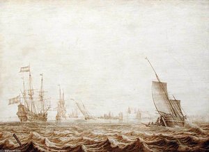 A Wijdschip Lowering Sail In A Choppy Sea — Heerman Witmont