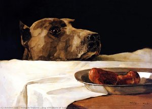 Dog With Plate Of Sausages (caesar At The Rubicon) — Wilhelm Trübner