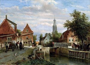 A View Of The Staal Everspijp And The Grote Kerk In Summer, Enkhuizen — Cornelius Springer
