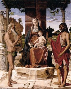 Madonna And Child Under A Pergola With St John The Baptist And St Onofrius — Bartolomeo Montagna