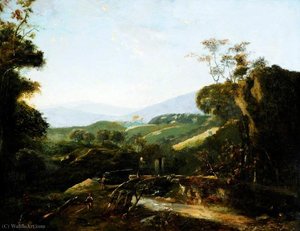 Mountainous Landscape With Figures By A Bridge — Adam Pynacker