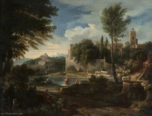 Landscape With A River And A Walled Town — Jan Frans Van Bloemen