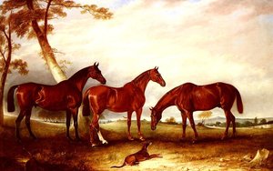 Marvel, Kingfisher And The Lad, Three Hunters Belonging To William Angerstein, In A Field With His Dog Spring — John Ferneley, Snr