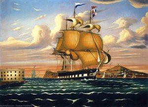 Packet Ship Passing Castle Williams, New York Harbor — Thomas Chambers