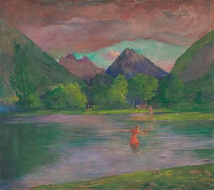 The Entrance To The Tautira River, Tahiti. Fisherman Spearing A Fish — John La Farge