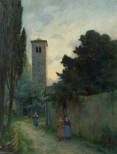 Women Walking Along A Walled Lane — William Herbert Allen