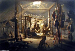 The Interior Of The Hut Of A Mandan Chief - — Karl Bodmer
