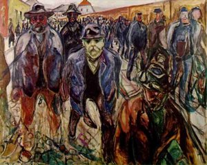 Arbejdstagere Der Vender Hjem Olie Kommunes Kunstsam Edvard Munchs Arbejde Udforsker Temaer Om Menneskelig Angst Og Følelsesliv I Begyndelsen Af Det 20. Århundrede. Dette Ikoniske Symbolistmaleri Fanger Essensen Af Bylivet Og Menneskelige Følelser, Hvilke — Edvard Munch