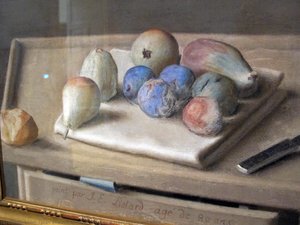Fruit On A Tray, Bread And Knife — Jean-étienne Liotard