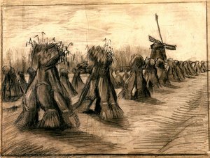 Campo De Trigo Con Espigas Y Un Molino — Vincent Willem Van Gogh