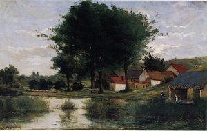 Paisaje Otoñal (granja Y Estanque) — Eugène Henri Paul Gauguin