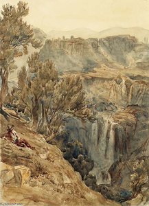 A View Of Tivoli With An Italian Peasant Resting Near A Cliff — Paul Huet