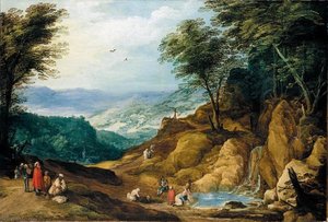 An Extensive Mountainous Landscape With Figures — Joos De Momper The Younger