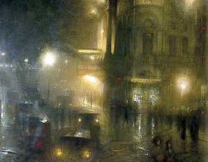 Flare And Flutter: Piccadilly Circus At Night — Arthur Hacker