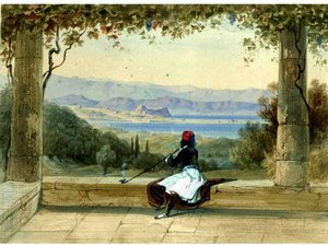Figure Sur Un Balcon Surplombant La Citadelle De Corfou — Edward Lear
