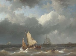 Fishermen Setting Sail Off The Harbour Mouth — Abraham Hulk Senior