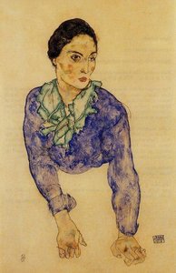 Portrait De Mujer Con Bufanda Azul Y Verde — Egon Schiele