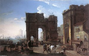 Harbour View With Triumphal Arch — Alessandro Salucci