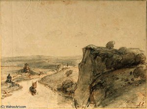 An Extensive Rocky Landscape With Sailing Boats On A River — Andreas Schelfhout