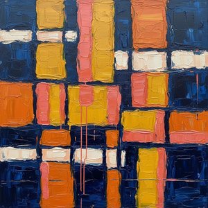Fragmented Geometry In Navy And Ochre: A Monumental Study Of Sculptural Texture — Christian Noiret