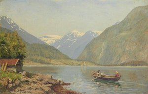 Figures In A Rowing Boat On A Fjord — Hans Dahl