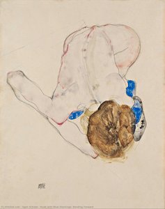 Niedere Frau Mit Blauen Strümpfen, Vorwärts Gebeugt — Egon Schiele