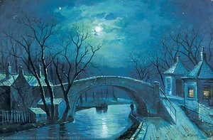 Redcote Bridge, Armley, By Moonlight — Walter Linsley Meegan