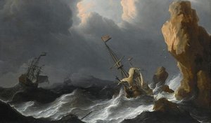 Shipwreck In Heavy Storm Along Rocky Coast — Aernout Smit