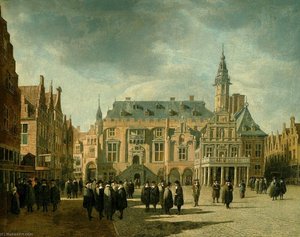 Market Square And Town Hall, Haalem — Gerrit Adriaenszoon Berckheyde