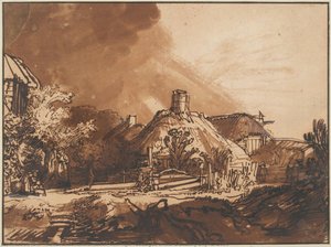 Cabañas Bajo Un Cielo Tormentoso, C. 1635 — Rembrandt Van Rijn