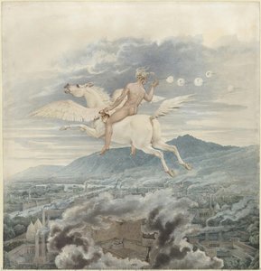Figura Femminile (che Soffia Bolle), Come Allegoria Di Christian Peter Wilhelm Beuth, A Cavallo Di Pegaso Sopra Una Città Industriale — Karl Friedrich Schinkel