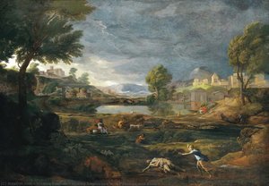Paisaje Tormentoso Con Piramo Y Tisbe — Nicolás Poussin